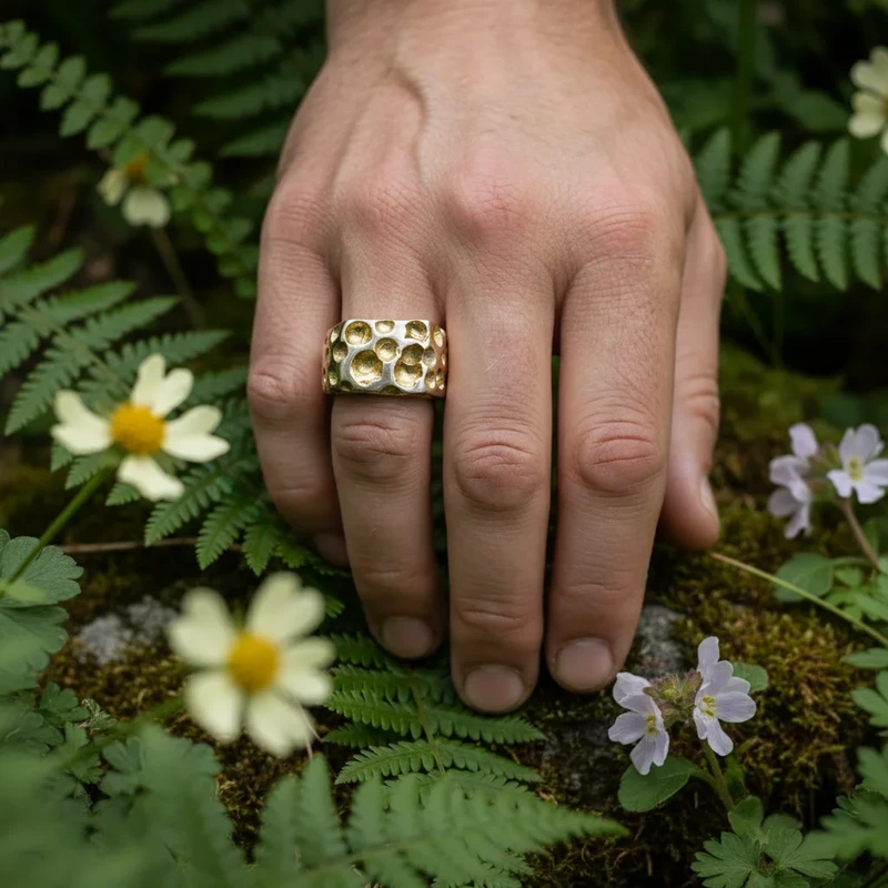 Textured gold and silver statement ring.
