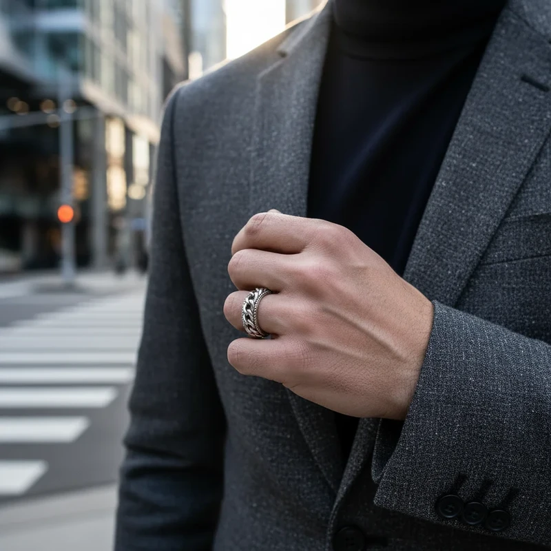 Men's silver chain link ring.