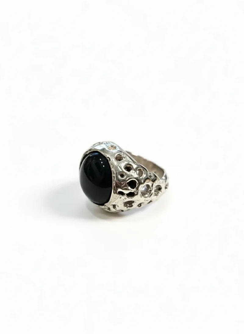 Silver ring with black onyx stone.