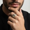 Silver men's ring with textured band.