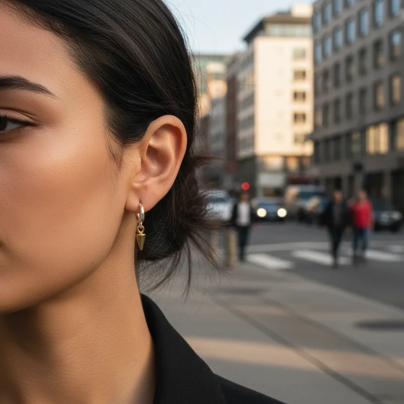 Gold & silver cone charm hoop earrings.