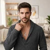 Man wearing silver Israel necklace.