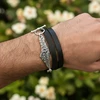 Men's silver braided leather wrap bracelet.