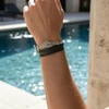 Men's black leather & silver bracelet.