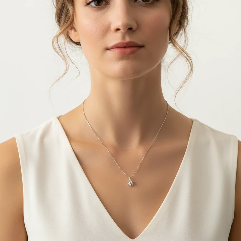 Silver textured sphere pendant necklace.