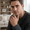 Man wearing silver patterned ring.