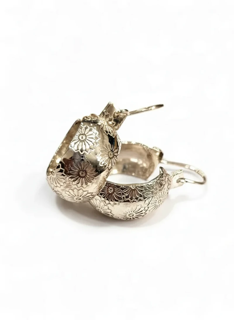 Silver floral hoop earrings
