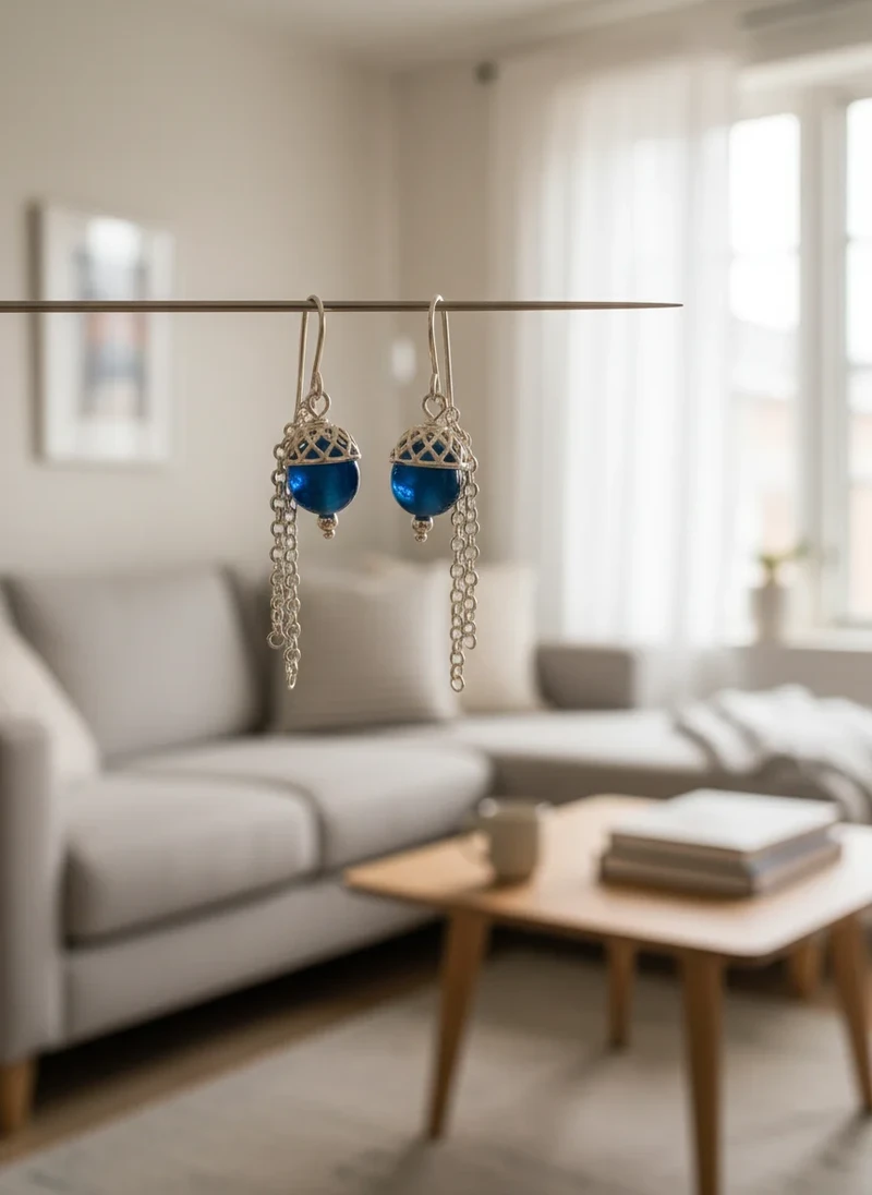 Elegant blue glass & silver dangle earrings.